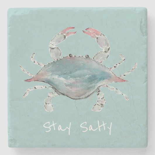 Watercolor Blauwe Krab Stenen Onderzetter (Voorkant)