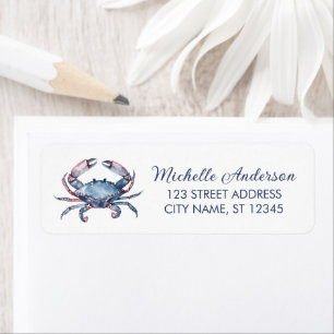Watercolor Blauwe Krab Zeevaart Retouradres Etiket