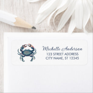 Watercolor Blauwe Krab Zeevaart Retouradres Etiket