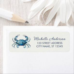 Watercolor Blauwe Krab Zeevaart Retouradres Etiket
