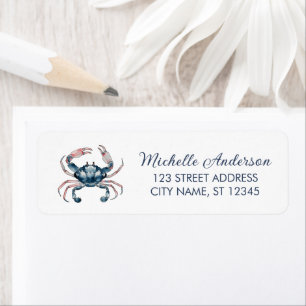 Watercolor Blauwe Krab Zeevaart Retouradres Etiket
