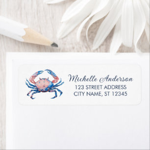 Watercolor Blauwe Krab Zeevaart Retouradres Etiket