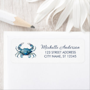 Watercolor Blauwe Krab Zeevaart Retouradres Etiket