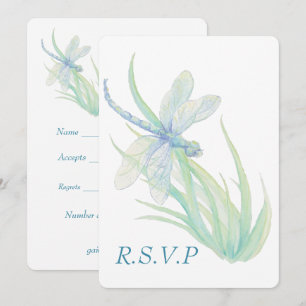 Watercolor Blauwe Libelle Bruiloft RSVP Kaart
