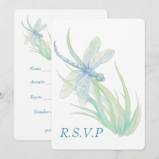 Watercolor Blauwe Libelle Bruiloft RSVP Kaart