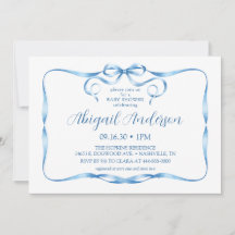 Watercolor Blauwe Lint Baby Shower Uitnodiging