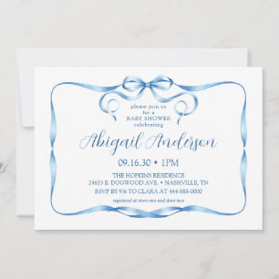 Watercolor Blauwe Lint Baby Shower Uitnodiging