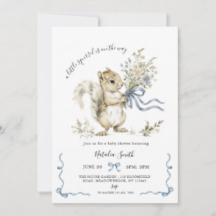 Watercolor Blauwe Lint Eekhoorn Baby Shower Kaart