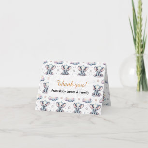Watercolor Blauwe Olifant Jongen Baby Shower Bedan Bedankkaart