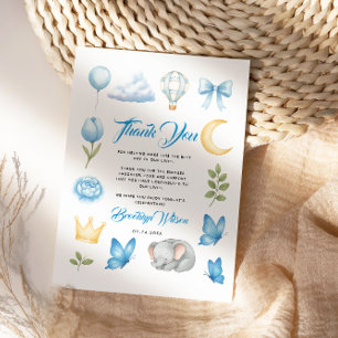 Watercolor Blauwe Olifant Jongens Baby Shower Bedankkaart