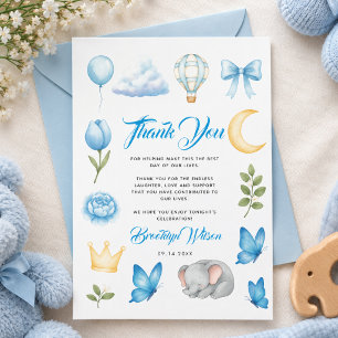 Watercolor Blauwe Olifant Jongens Baby Shower Bedankkaart