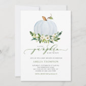 Watercolor Blauwe Pompoen Bloemige Baby Shower Kaart (Voorkant)