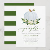 Watercolor Blauwe Pompoen Bloemige Baby Shower Kaart (Voorkant / Achterkant)