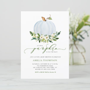 Watercolor Blauwe Pompoen Bloemige Baby Shower Kaart