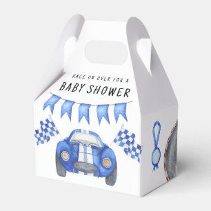 Watercolor Blauwe Raceauto Baby Shower  Bedankdoosjes
