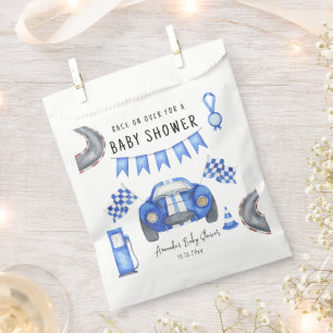 Watercolor Blauwe Raceauto Baby Shower Bedankzakje