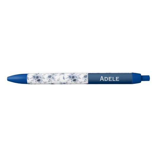 Watercolor Blauwe Rozen Aangepaste Naam Inkt Pen (Voorkant)