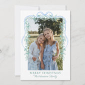 Watercolor Blauwe Strik Guirlande Kerst Foto Feestdagenkaart (Voorkant)