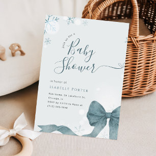 Watercolor Blauwe Strik Sneeuwvlok Baby Shower Kaart