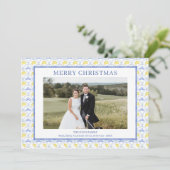 Watercolor Blauwe Strik Traditionele Vintage Kerst Feestdagenkaart (Staand voorkant)