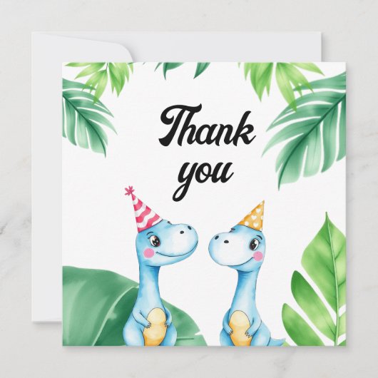 Watercolor Blauwe Trex Groene Kids 3e Verjaardag Bedankkaart (Voorkant)