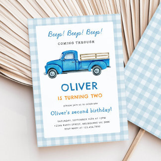 Watercolor Blauwe Truck Verjaardagsfeestje Kaart