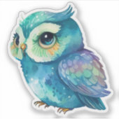 Watercolor Blauwe Uil Sticker (Voorkant)