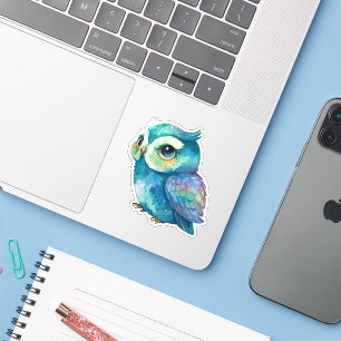 Watercolor Blauwe Uil Sticker