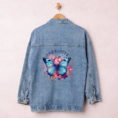 Watercolor Blauwe Vlinder Roze Bloemige Persoonlij Denim Jacket (Hangar)