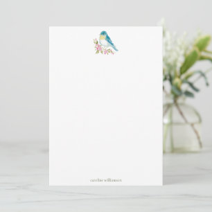 Watercolor Blauwe Vogel Bloemmotief Persoonlijk Br Notitiekaartje