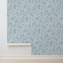 Watercolor Blauwe Walvis Paisley met Blauwe BG Behang