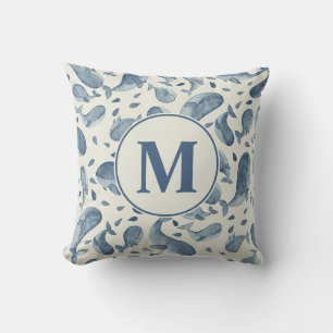 Watercolor Blauwe Walvis Paisley Slaapkamer Mono Kussen