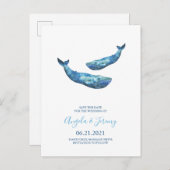 Watercolor Blauwe Walvis Save the Date Aankondigingskaart (Voorkant / Achterkant)