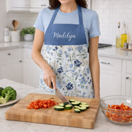 Watercolor Blauwe Wilde Bloem Aangepaste Naam Schort