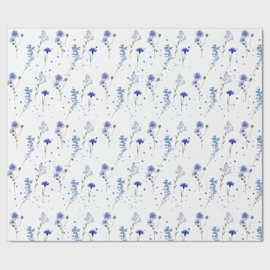 Watercolor Blauwe Wilde Bloem Bruiloft Cadeaupapier (Vlak)