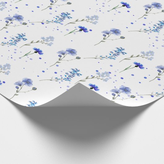 Watercolor Blauwe Wilde Bloem Bruiloft Cadeaupapier (Hoek)