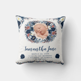 Watercolor Blauwe Winter Bloemen Krans Baby Foto Kussen