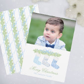 Watercolor Blauwe & Witte Kerstmuts Foto Feestdagenkaart