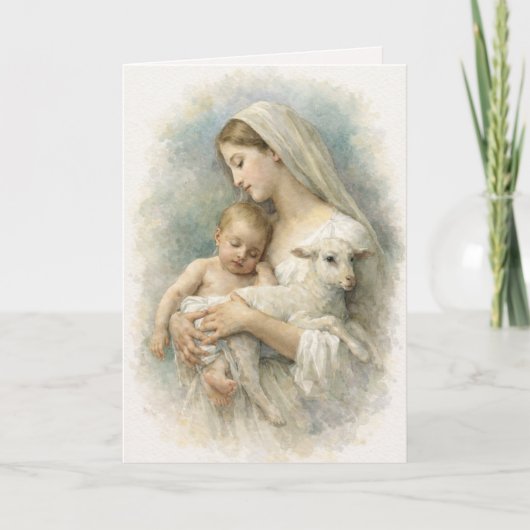 Watercolor  Blessed Virgin Mary Jesus Lamb Kaart (Voorkant)