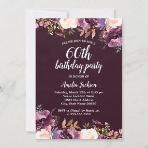 Watercolor Bloei Paarse Bloemen 60ste Verjaardagsf Kaart