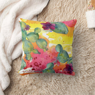 Watercolor Bloeiende Cactus Worp Kussen Hoes