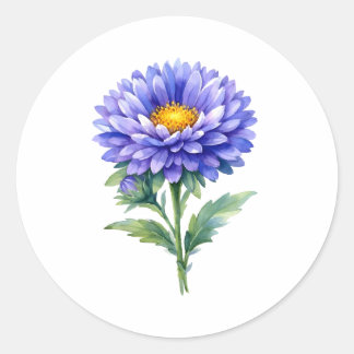 Watercolor Bloeiende Paarse Aster Bloem Ronde Sticker