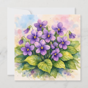 Watercolor Bloeiende Paarse Viooltjes Kaart