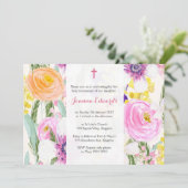 Watercolor Bloem Eerste Communie Gepersonaliseerd Kaart (Staand voorkant)