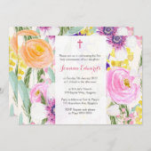 Watercolor Bloem Eerste Communie Gepersonaliseerd Kaart (Voorkant / Achterkant)