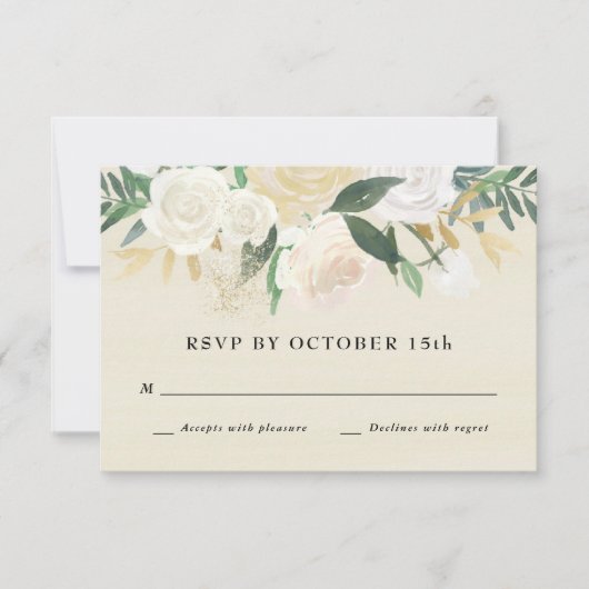 Watercolor Bloem + Gouden Accent RSVP Kaart (Voorkant)