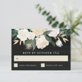 Watercolor Bloem + Gouden Accent RSVP Kaart - donk (Staand voorkant)