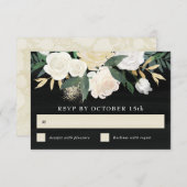 Watercolor Bloem + Gouden Accent RSVP Kaart - donk (Voorkant / Achterkant)