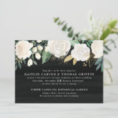 Watercolor Bloem + Gouden Accent Trouw Uitnodiging (Staand voorkant)