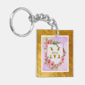 Watercolor Bloem Gouden Frame | Aangepaste Naam Sleutelhanger (Voorkant Links)